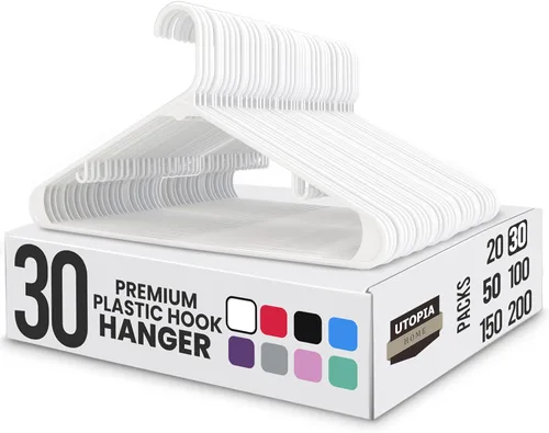 Perchas de plástico Utopia Home estándar para hogar de color negro, perchas tubulares para la ropa, resistentes, finas y elegantes Blanco