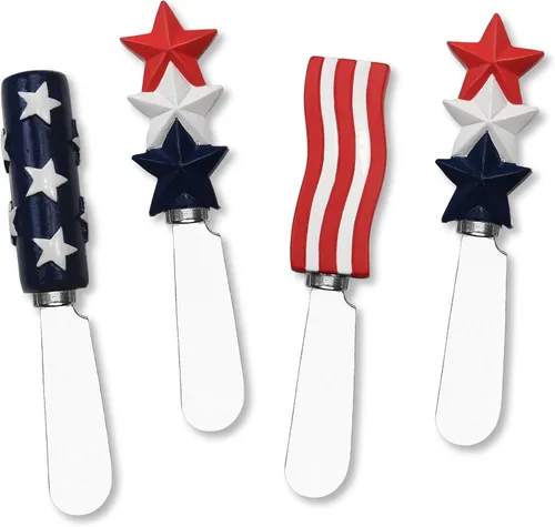 Supreme Housewares Americana - Esparcidores patrióticos de queso, asas de resina pintadas a mano con cuchillas de acero inoxidable para untar queso