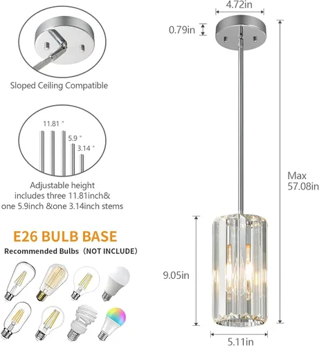 Miniatura 4 de Iluminación colgante de cromo, lámpara colgante moderna, mini candelabros de cristal, lámpara colgante ajustable para cocina, isla, comedor