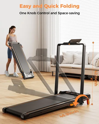 Miniatura 4 de BestGod - Caminadora plegable para oficina en casa con barra de apoyo, capacidad de 330 libras, para debajo del escritorio, caminadora con Carbón