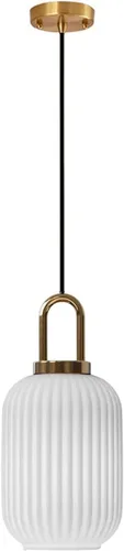Brikey Lámpara colgante de vidrio blanco con base dorada de latón, lámpara colgante de techo blanca para mesita de noche, mesa de comedor, isla de