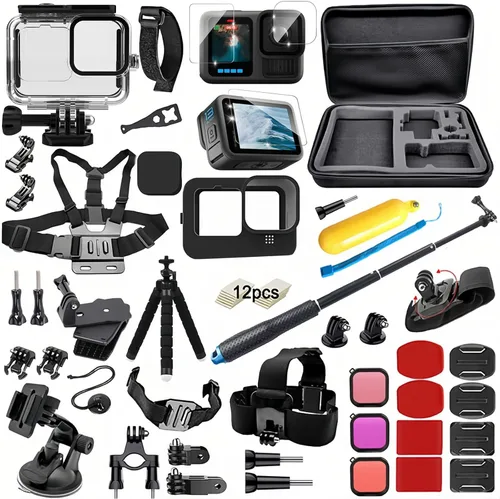 Kit de accesorios BMUUPY para Gopro Hero 13 Black: Estuche estanca con filtro de silicona, protector de lente, pantalla, vidrio templado, correa