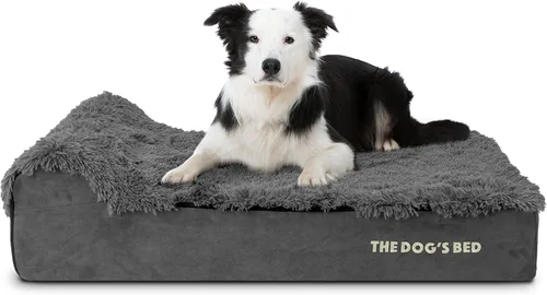 Miniatura 37 de The Dog's Bed - Cama Ortopédica para Perros con Reposacabezas XL Negra de Felpa, Espuma Viscoelástica, Alivio del Dolor para Artritis, Displasia