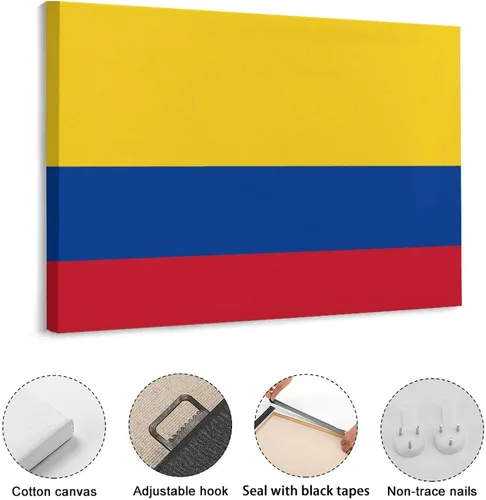 Miniatura 3 de Lienzo con bandera colombiana, póster enmarcado para decoración de pared del hogar, 11.8 x 15.7 in Estilo de marco