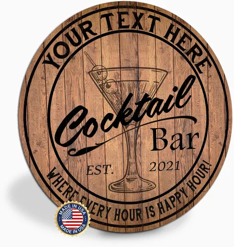 Letrero de bar de cóctel personalizado de 10 pulgadas, 14 pulgadas, 18 pulgadas, letrero redondo de madera, accesorios de bar para el hogar,