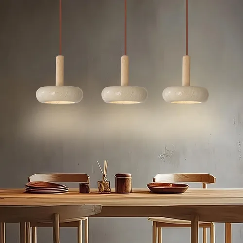 Miniatura 3 de Lámpara colgante de estilo japonés Wabi-sabi con pantalla redonda de piedra natural, lámpara de madera nórdica, lámpara de noche para dormitorio, 12