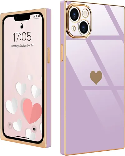Miniatura 74 de Compatible con iPhone 12 Funda Rectangular Bonita Chapado Dorado Lujo Corazón de Amor Funda de Teléfono para Mujeres Niñas A Prueba de Golpes
