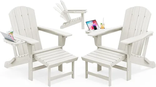 Miniatura 44 de KINGYES Silla Adirondack plegable ajustable con otomana retráctil, silla reclinable Adirondack de polietileno de alta densidad con soporte