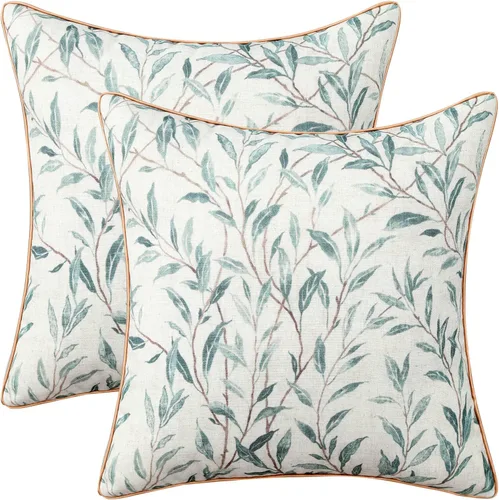 Miniatura 48 de VOGOL Juego de 2 fundas de almohada, 18 x 18 pulgadas, patrón de pájaros verdes, estampado de flores y pájaros verdes, fundas de cojín para cama