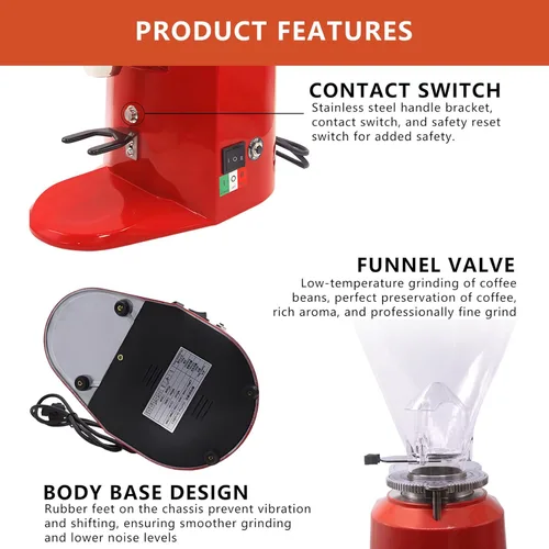 Miniatura 6 de Molinillo de fresas planas de café eléctrico de 360 W, ajuste preciso de 19, para expreso/goteo/cerveza fría/prensa francesa, color negro