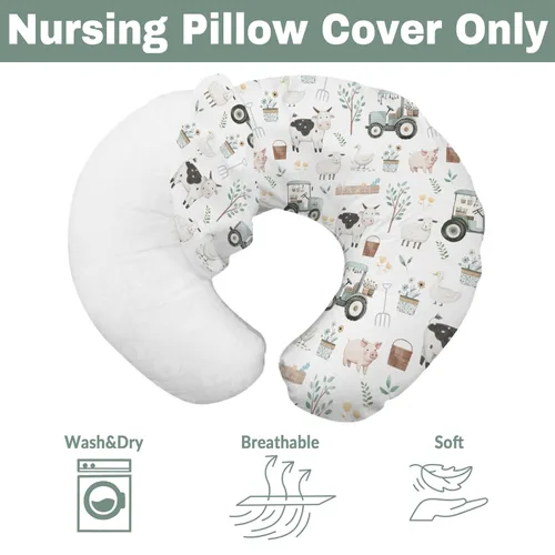 Miniatura 7 de Fundas de almohada de lactancia de animales de granja boho para niños y niñas, cordero, vaca, pollo, pato, tractor, árbol, fundas para lactancia
