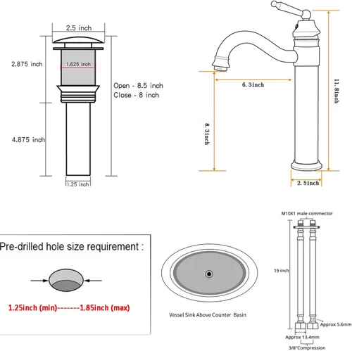 Miniatura 2 de Grifos de lavabo de baño de un solo mango, de cuerpo alto, acabado de latón antiguo con secador desplegable sin desbordamiento