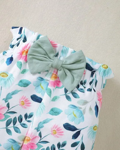 Miniatura 85 de SUNNY PIGGY Ropa para bebé recién nacida, con volantes, mameluco de algodón floral, conjunto de pantalones de algodón para niñas