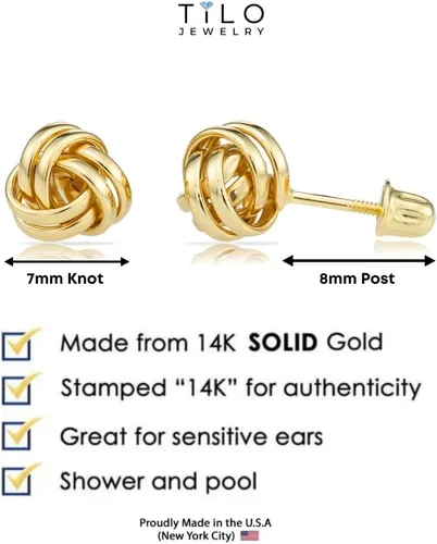Miniatura 4 de Aretes de oro de 14 quilates con nudo de amor para mujer con poste largo de rosca