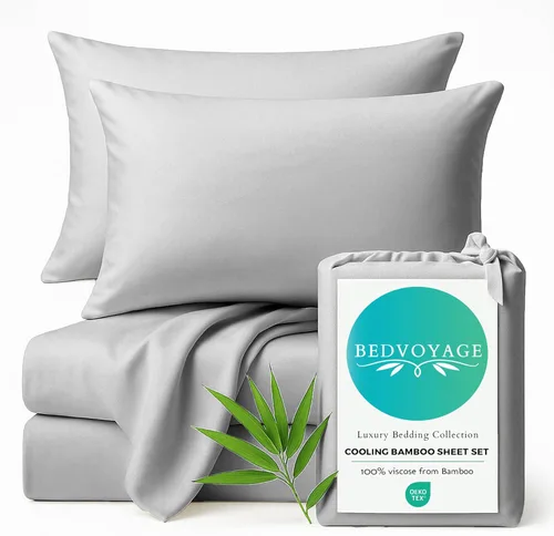 Miniatura 14 de BedVoyage Sábanas refrescantes tamaño Queen – Viscosa de bambú, juego de sábanas para personas que duermen con calor, bolsillo profundo de 18 Marfil