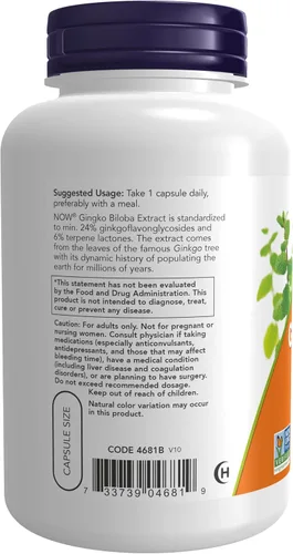 Miniatura 3 de NOW Foods Suplementos, Ginkgo Biloba 120 mg, Doble Fuerza, Verificado por el Proyecto Sin OMG, 50 Cápsulas Veganas