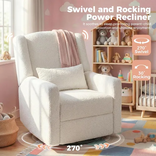 Miniatura 6 de Power Glider - Silla reclinable para guardería con puertos USB, mecedora suave para guardería, silla giratoria con almohada lumbar para sala