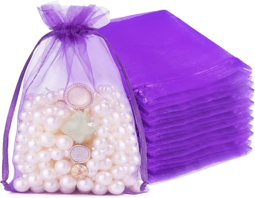 Miniatura 46 de Crweety 50 Piezas Bolsas de Organza Doradas de 3 x 4 Pulgadas, Pequeñas Bolsas de Regalo de Malla con Cordón para Favores de Boda, Despedida
