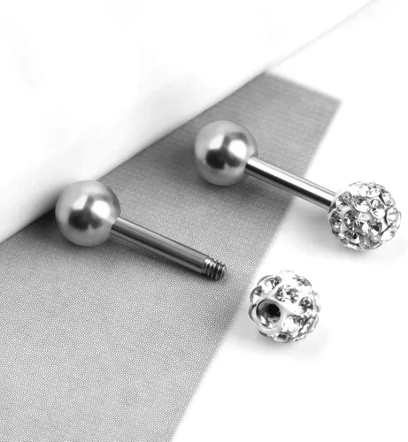 Miniatura 3 de Juego de 10 aretes de 0.56 oz, aretes de bola con cierre de tornillo, aretes de tuerca para cartílago de hélix, barra con incrustaciones