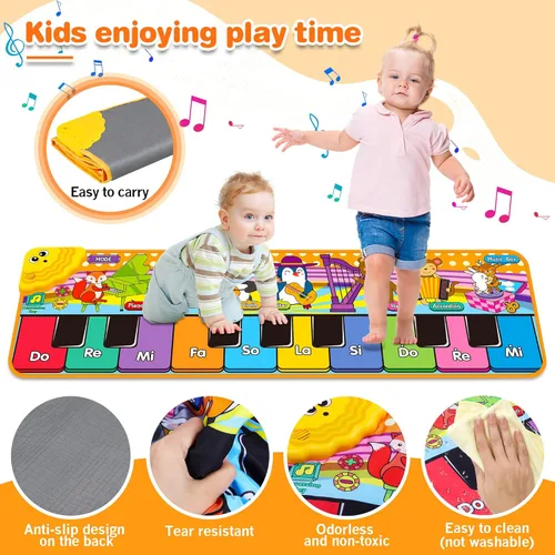 Miniatura 5 de Alfombrillas de Piano Musical para Niños con 25 Sonidos Musicales, Juguetes Musicales Alfombra de Teclado de Piano para Bebés Manta de Animales
