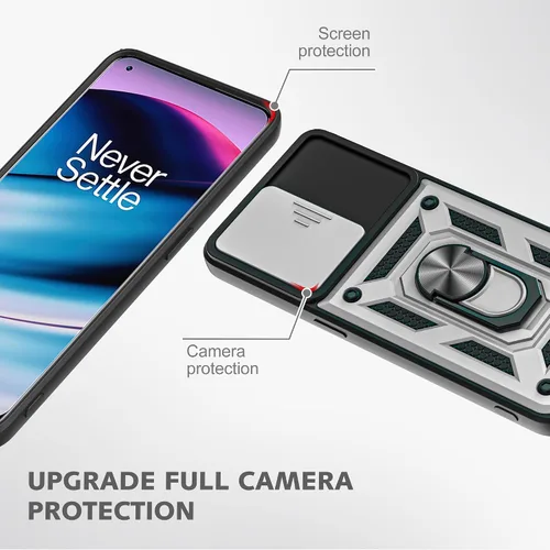Miniatura 2 de Funda para OnePlus Nord N20 5G con cubierta deslizante para cámara y 2 protectores de pantalla HD, soporte de anillo de rotación de 360°