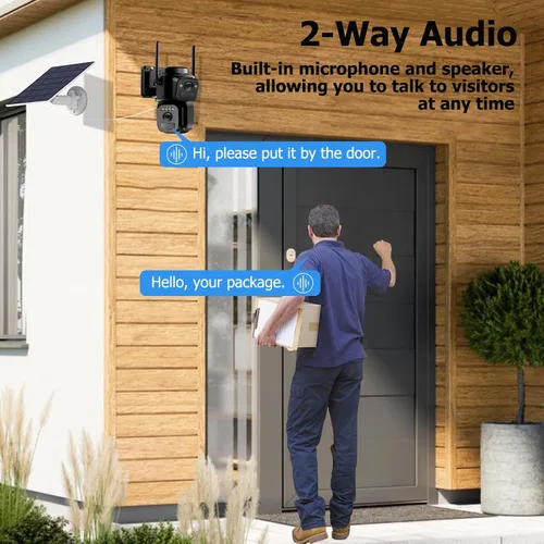 Miniatura 7 de Uniter Cámaras de seguridad solar de doble lente inalámbricas para exteriores, WiFi 5G/2.4G, visión de 360°, panorámica/inclinación, cámara de Negro