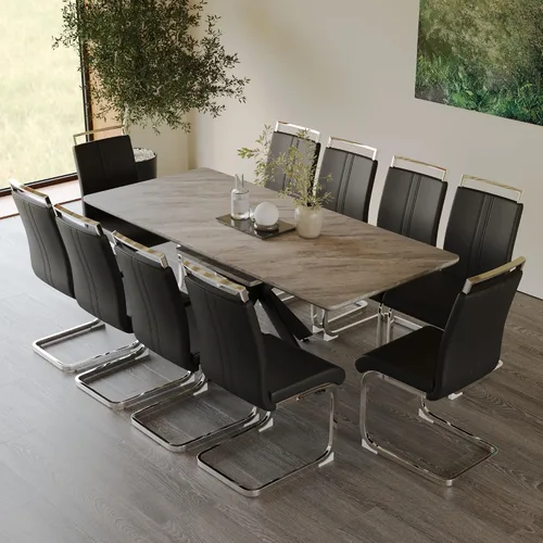 Miniatura 18 de Mesa de comedor de mármol para 4-8, mesa de comedor extensible de 62.4 a 78.15 pulgadas, mesa de cocina moderna, mesa rectangular que ahorra espacio