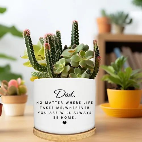 Miniatura 4 de Maceta para Suculentas para Papá - Linda Maceta de 3 Pulgadas Regalo para Papá de Hija o Hijo con Bandeja de Bambú, Mejores Regalos de Jardinería