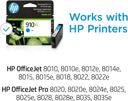Miniatura 2 de HP Cartucho de tinta cian de alto rendimiento 910XL Funciona con OfficeJet 8010, 8020, Pro 8020, 8030 Elegible para tinta instantánea 3YL62AN
