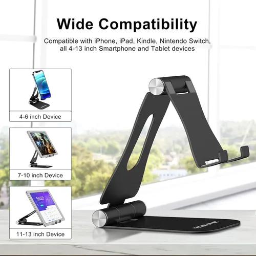 Miniatura 4 de YOSHINE Soporte para teléfono celular, soporte de teléfono mejorado para escritorio, soporte ajustable para tableta, soporte plegable de aluminio