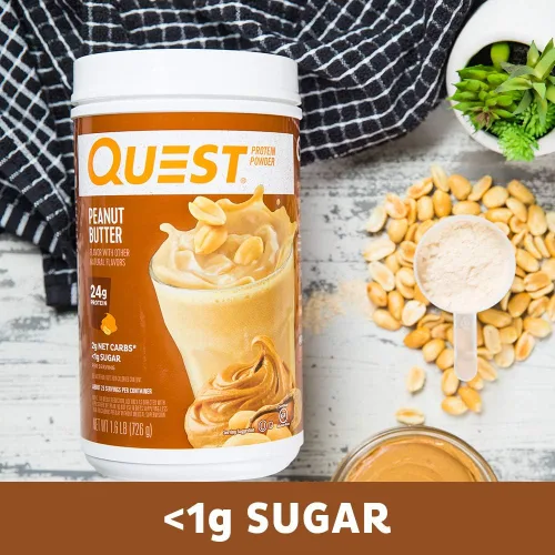 Miniatura 5 de Quest Nutrition Proteína en polvo de mantequilla de maní, 23g de proteína, 1g de azúcar, bajo en carbohidratos, sin gluten, 1.6 libras, 23 porciones