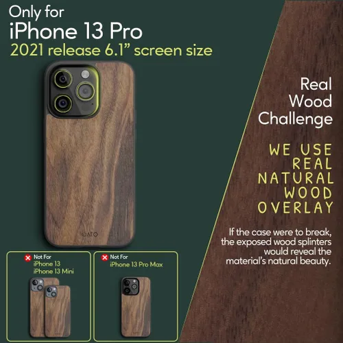 Miniatura 2 de iATO Funda para iPhone 13 Pro: cubierta de madera natural premium, protección de grado militar, ultrafina, compatible con MagSafe, ecológica, nogal