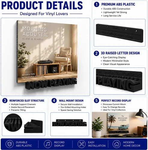 Miniatura 3 de WPESI Now Playing Soporte de pared para discos de vinilo (negro)