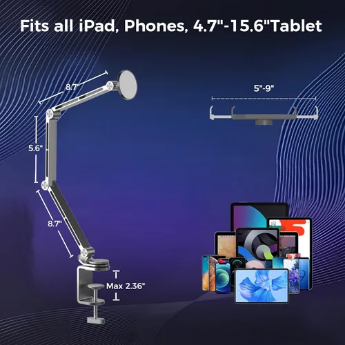 Miniatura 5 de Soporte para tablet para escritorio, soporte de escritorio para iPad, soporte magnético para tableta para escritorio, soporte de brazo plegable