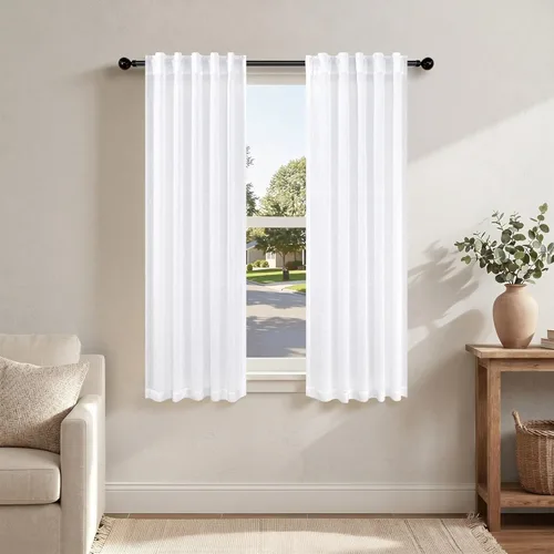 Miniatura 89 de Cortinas de lino azul de 84 pulgadas de largo para sala de estar; juego de 2 paneles con lengüeta trasera; cortinas con dobladillo para barra; Azul