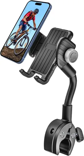 Soporte de teléfono de cuello de cisne para bicicleta, soporte de teléfono para motocicleta, abrazadera de manillar ajustable giratoria de 360°,