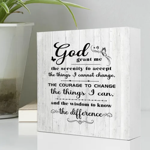 Miniatura 3 de Letrero de madera con texto en inglés «God Grant Me the Serenity to Accept The Things I Cannot Change», decoración de escritorio con versículo