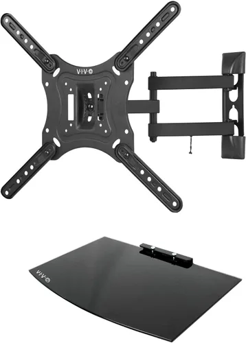 VIVO Soporte de pared para TV de pantalla de 23 a 55 pulgadas con inclinación ajustable y estante de entretenimiento, AV flotante, estantería DVD,