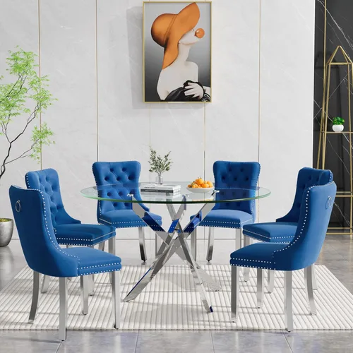 Miniatura 78 de Juego de 4 mesas de comedor de cristal para 4, juego de 4 mesas y sillas de cocina modernas, juego de mesa de comedor de cocina de 5 piezas con mesa