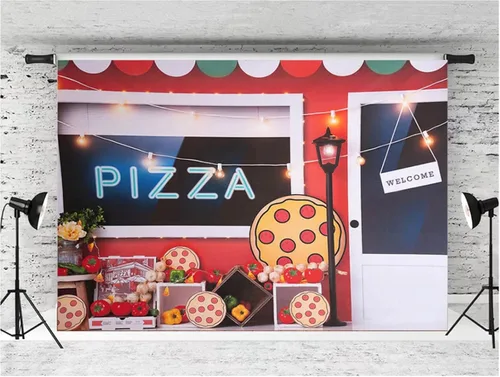 Miniatura 2 de Pizzería Fiesta de Cumpleaños Fondo de fotografía para niños, decoración de retratos, decoración de retratos, telón de fondo de vinilo para estudio