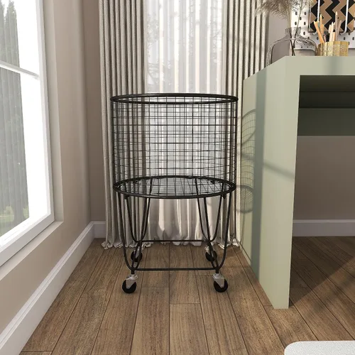 Miniatura 9 de CosmoLiving by Cosmopolitan Carrito de Almacenamiento de Metal de Conjunto Profundo con Canasta de Lavandería de Malla Rodante, 18" x 18" x 24