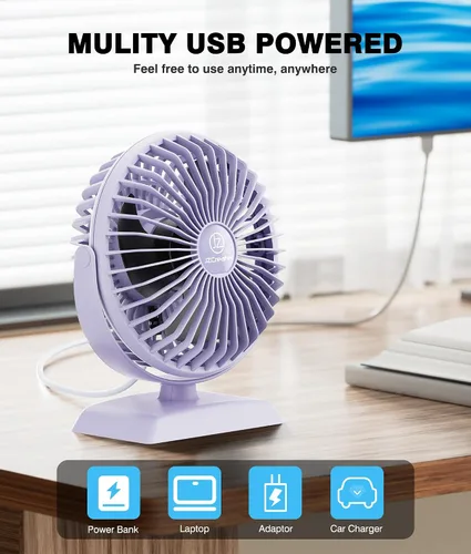 Miniatura 5 de JZCreater Ventilador de escritorio USB, ventilador USB Mini, ventilador de escritorio de rotación 360 con 3 velocidades, ventilador de refrigeración