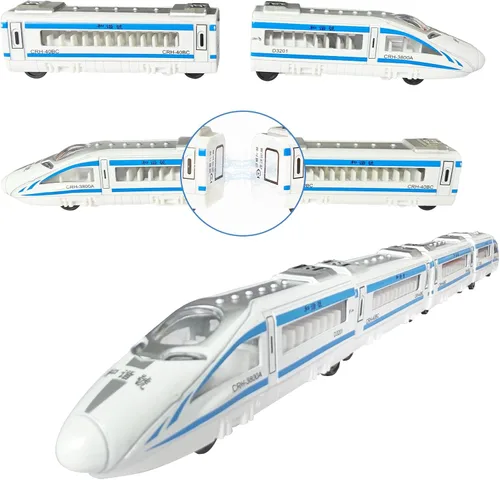 Miniatura 10 de OTONOPI Juego de Tren de Juguete Tren de Metro Bala Tren de Alta Velocidad Locomotora Motor Coche Modelo de Metal para Niños Paquete de 4