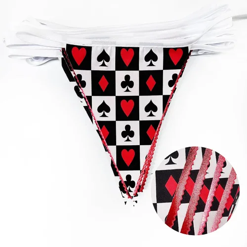 Miniatura 2 de Decoraciones de fiesta de casino de 32 pies, pancarta roja y negra, bandera triangular, banderines de tela para noche de juegos, temática de Las