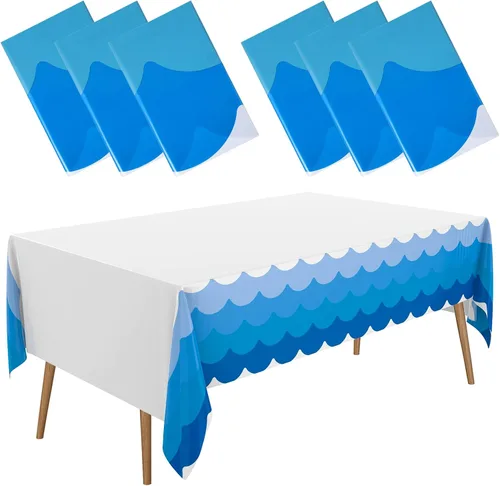 Miniatura 10 de Irenare 6 manteles con temática de olas del océano de 87 x 108 pulgadas, color azul, rectangular, de plástico, con estampado de agua, mantel