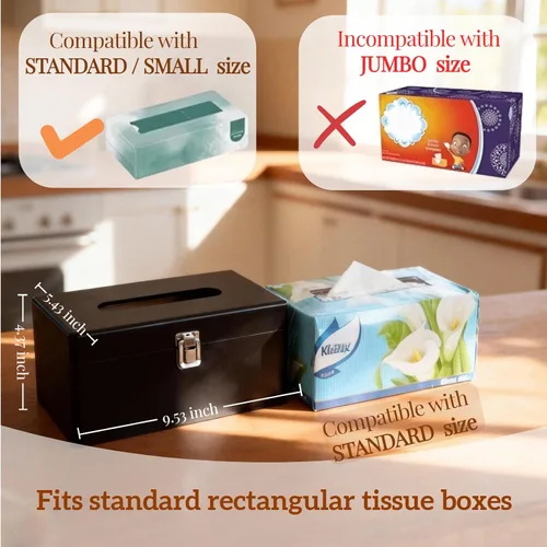 Miniatura 4 de Funda rectangular negra para caja de pañuelos con interruptor de metal, soporte rectangular para caja de pañuelos con tapa, accesorios de baño