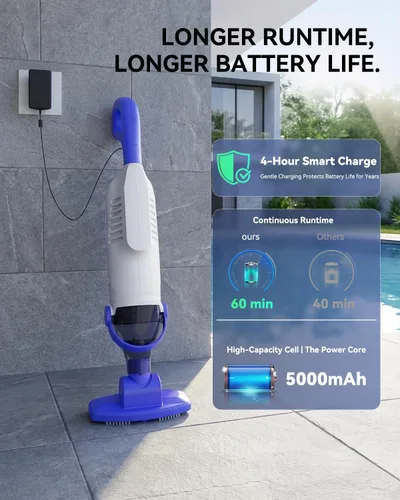 Miniatura 5 de Aspiradora de piscina para piscina sobre el suelo, aspiradora de piscina de mano inalámbrica con succión de 18 GPM, tiempo de funcionamiento de 60