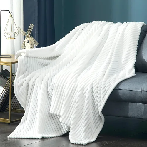 Miniatura 32 de Vessia - Manta de forro polar de franela (50x70 pulgadas), manta 3D de jacquard negra, esponjosa y cálida para sofá, sillón, cama, silla, 300GSM
