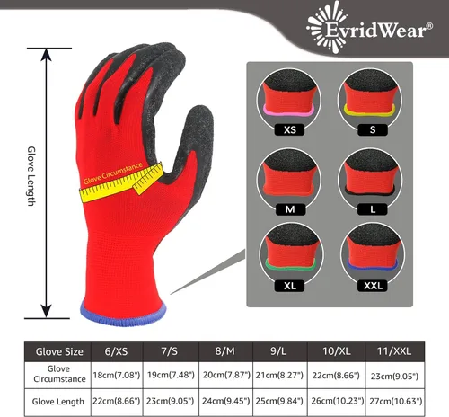 Miniatura 3 de EvridWear - Guantes de trabajo de seguridad de látex arrugado Rojo