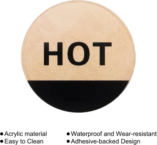 Miniatura 4 de PATIKIL Etiqueta autoadhesiva para agua caliente/fría, paquete de 5 pares/10 calcomanías redondas acrílicas para fregaderos de grifos, dorado/negro